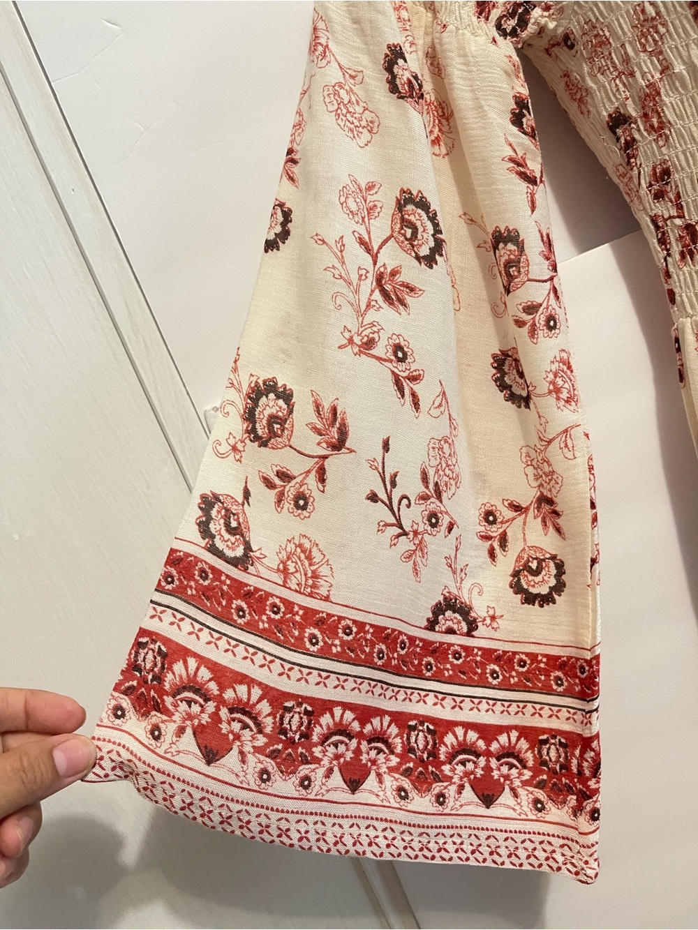 Altar'd State White Off-Shoulder Floral Maxi Dress with Pink Border - Picture 5 of 9